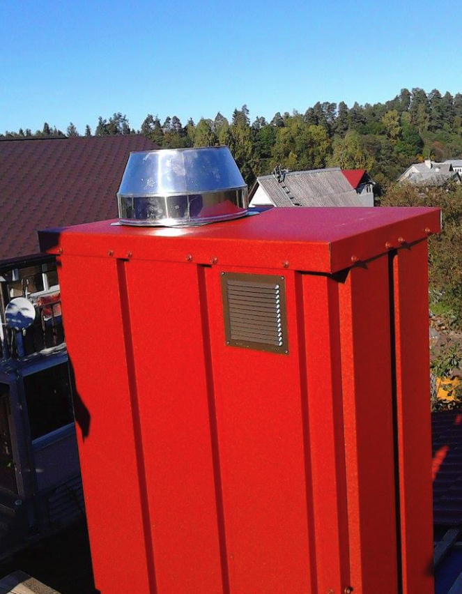 Custom powder-coated chimney cowl with ventilation louvre