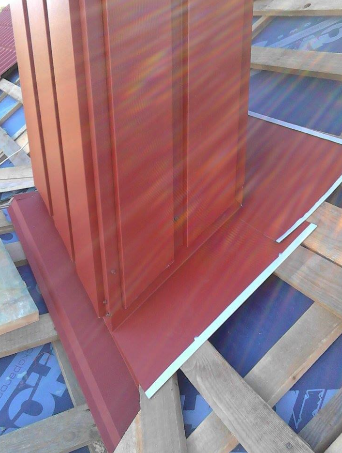 Chimney flashing detail on roof during installation